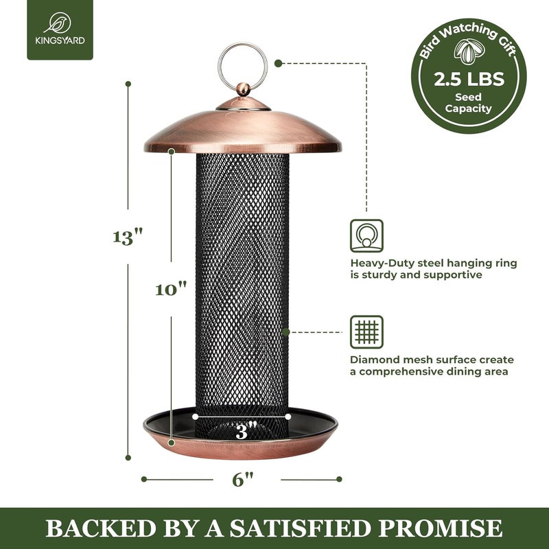 Kingsyard 2 Pack Finch Feeders for Outdoors Hanging, Metal Mesh Tube Bird Feeder for Nyjer/Thistle Seed, 2.5 lbs Large Capacity (Antique Copper) - Image 4